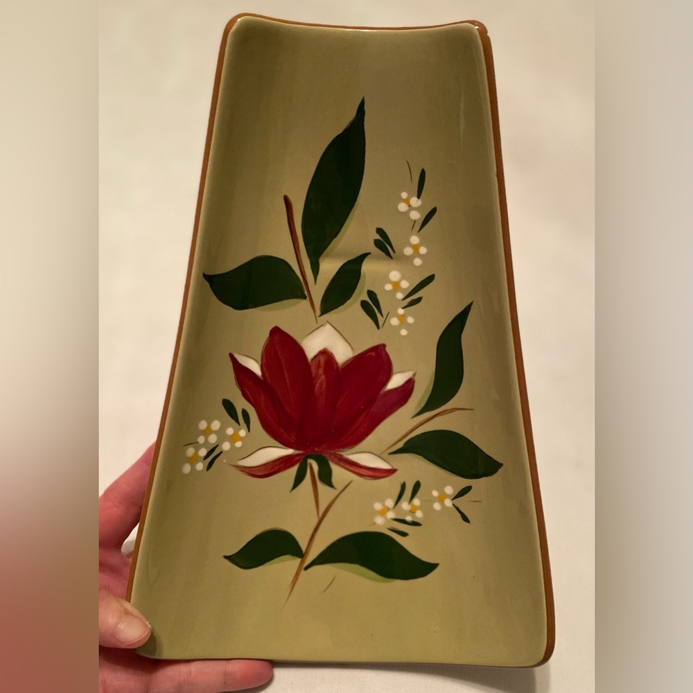 Stangl Pottery 'Magnolia' Footed Relish Tray Curved Dish Mid Century Modern